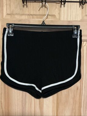 SHEIN Black Athletic Shorts with White Side Piping